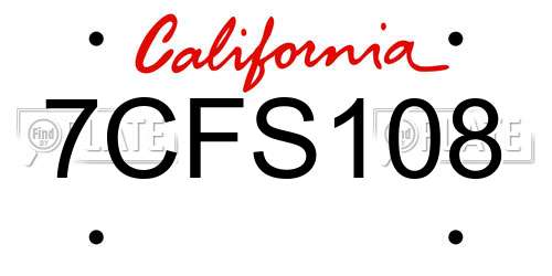 7CFS108 California License Plate