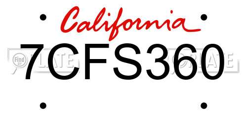 7CFS360 California License Plate
