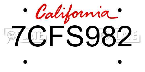 7CFS982 California License Plate