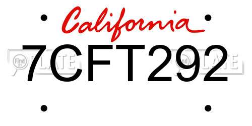7CFT292 California License Plate