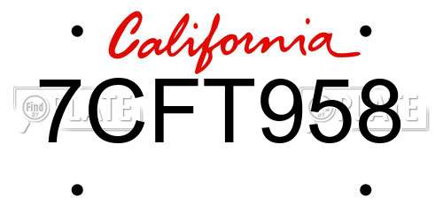 7CFT958 California License Plate