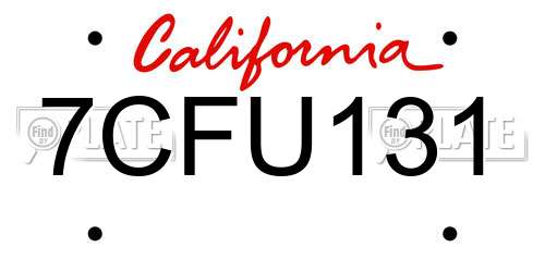 7CFU131 California License Plate