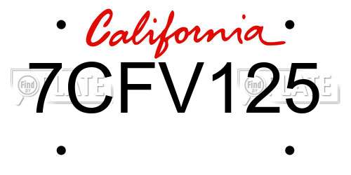 7CFV125 California License Plate