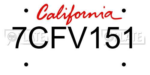 7CFV151 California License Plate