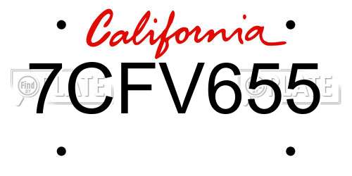 7CFV655 California License Plate
