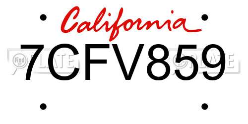 7CFV859 California License Plate