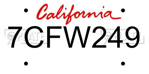 7CFW249 California License Plate
