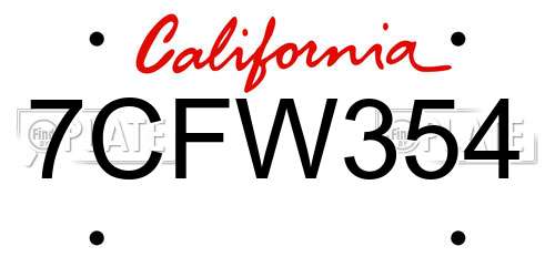 7CFW354 California License Plate