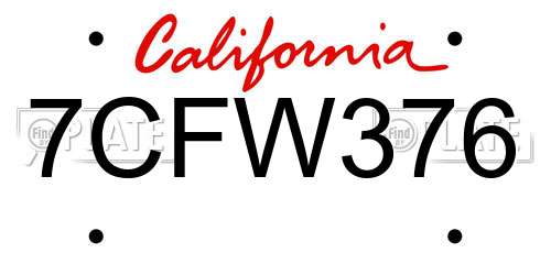 7CFW376 California License Plate