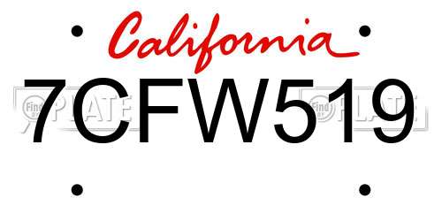 7CFW519 California License Plate