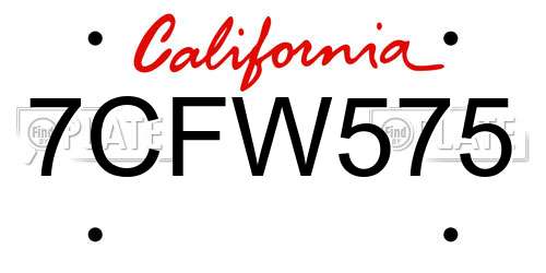 7CFW575 California License Plate