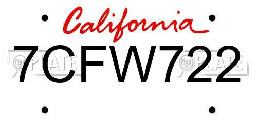 7CFW722 California License Plate