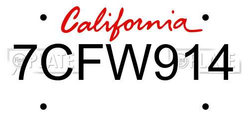 7CFW914 California License Plate