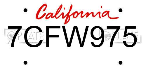 7CFW975 California License Plate
