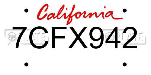 7CFX942 California License Plate
