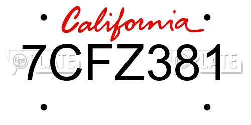 7CFZ381 California License Plate