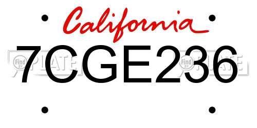 7CGE236 California License Plate