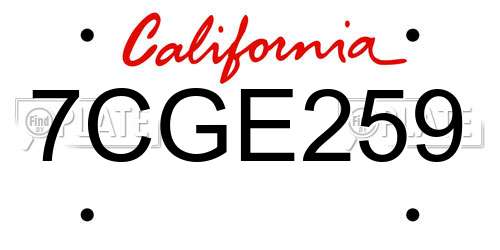 7CGE259 California License Plate