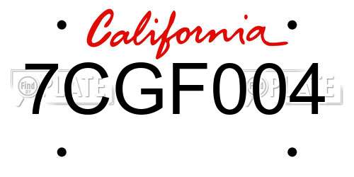 7CGF004 California License Plate