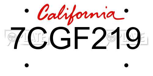 7CGF219 California License Plate