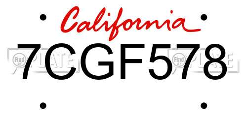 7CGF578 California License Plate