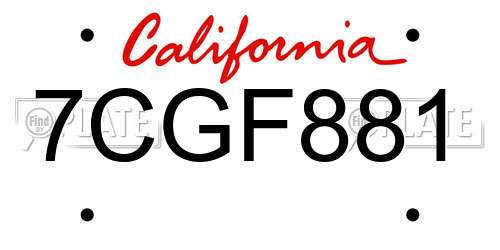 7CGF881 California License Plate