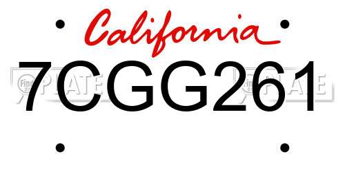 7CGG261 California License Plate