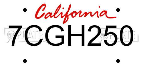 7CGH250 California License Plate