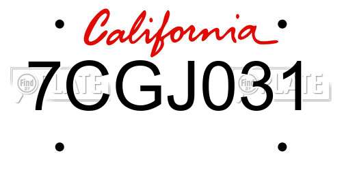 7CGJ031 California License Plate