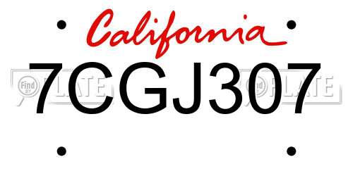 7CGJ307 California License Plate