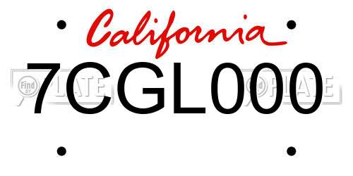 7CGL000 California License Plate