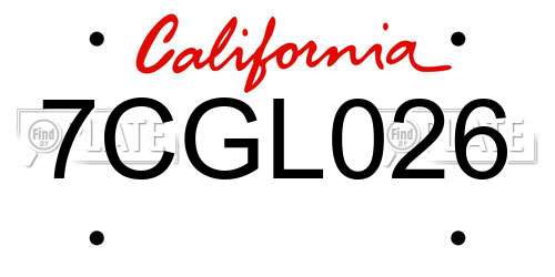 7CGL026 California License Plate