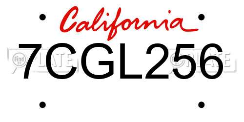 7CGL256 California License Plate
