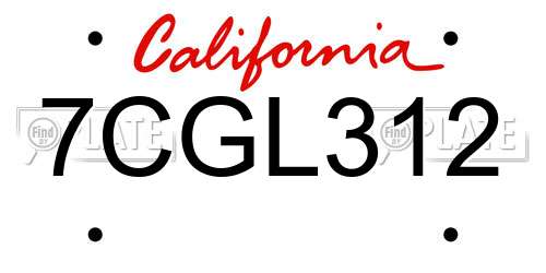 7CGL312 California License Plate