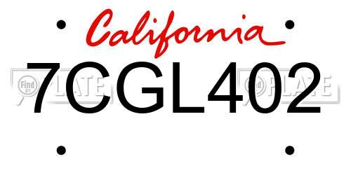 7CGL402 California License Plate