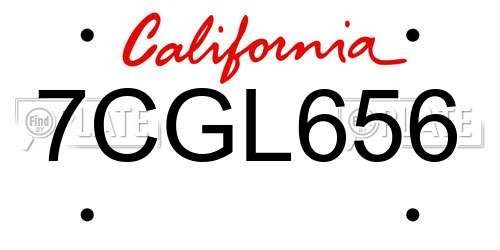 7CGL656 California License Plate