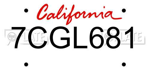 7CGL681 California License Plate