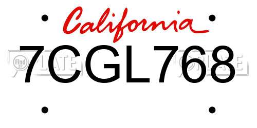 7CGL768 California License Plate