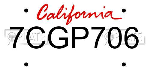7CGP706 California License Plate