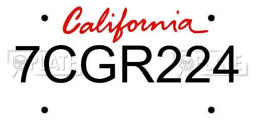 7CGR224 California License Plate