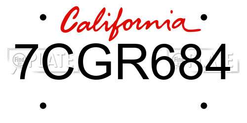7CGR684 California License Plate