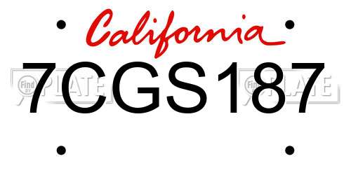 7CGS187 California License Plate