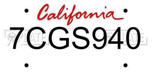 7CGS940 California License Plate