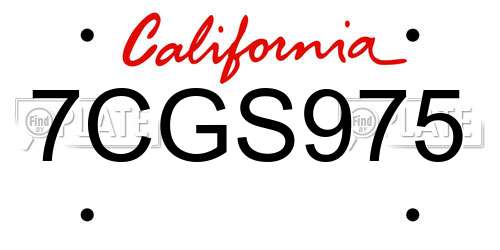 7CGS975 California License Plate