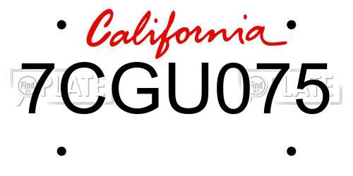 7CGU075 California License Plate