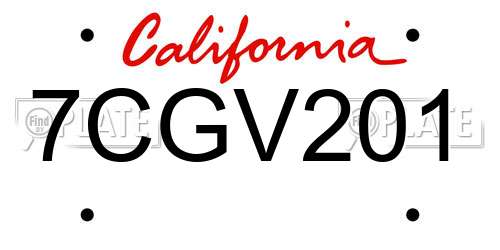 7CGV201 California License Plate