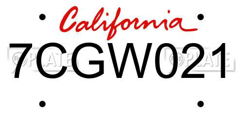 7CGW021 California License Plate