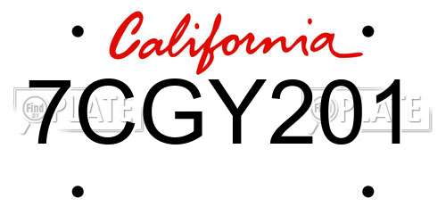 7CGY201 California License Plate