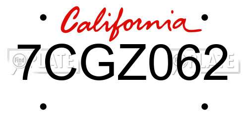 7CGZ062 California License Plate