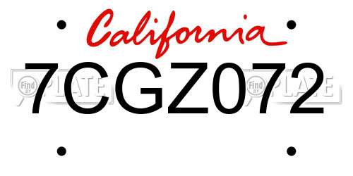 7CGZ072 California License Plate